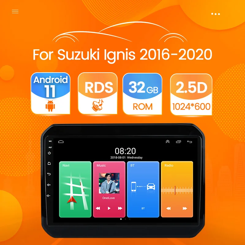 Автомобильный радиоприемник 2 DIN Android 11 RDS + 32 ГБ для Suzuki Ignis 2016 - 2020 GPS-навигация