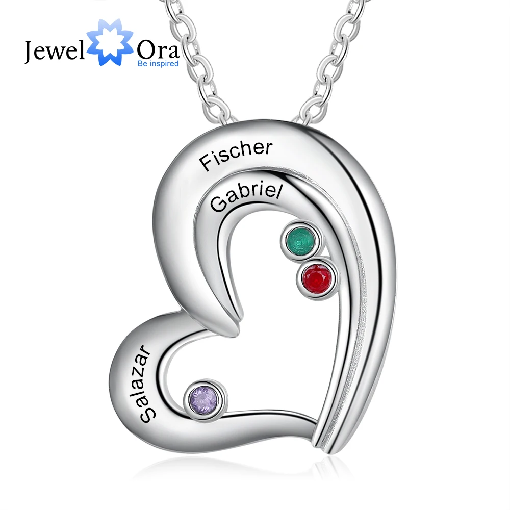 

JewelOra Designer Personalized 3 Names Heart Necklaces for Women Custom Birthstone & Name Engraved Pendant Anniversary Gifts
