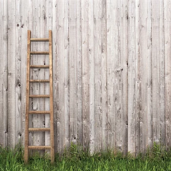 

Laeacco Vinyl Background For Photography Gray White Wooden Ladder Wall Green Grass Spring Baby Scene Photo Backdrop Photo Studio