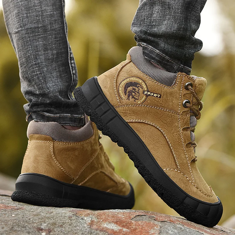 Ботинки мужские зимние из натуральной кожи водонепроницаемые Нескользящие