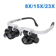 

8X/15X/23X LED Magnifier Glasses Adjustable Two LED Lights Head Magnifying Glasses Reading Sewing lupa Household Tools