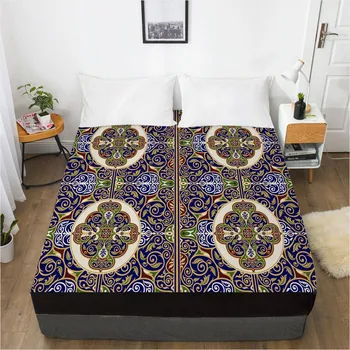 

3D Custom Design Fitted Sheet Bed Mattress Fitted Cover Bed Linens Sheets Gold Bedsheet Covers Home Texitle180x200cm Arabesque