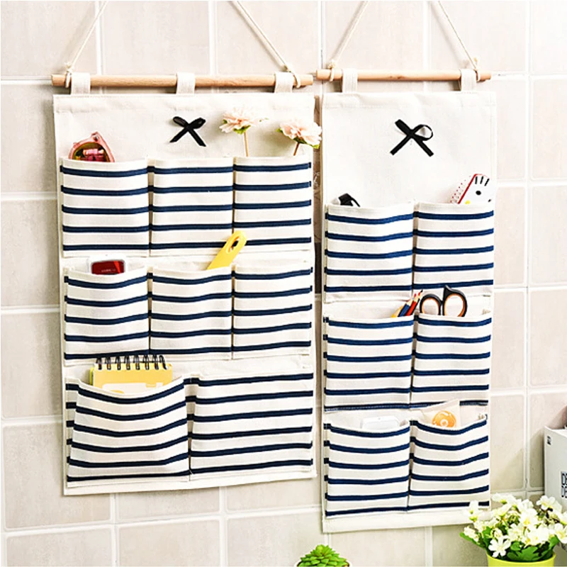 

3/6/8 Pockets Hanging Storage Bag Cotton And Linen Wall-mounted Storage Bag With Hook Bath Bedroom Door Organizer Sundries Pouch