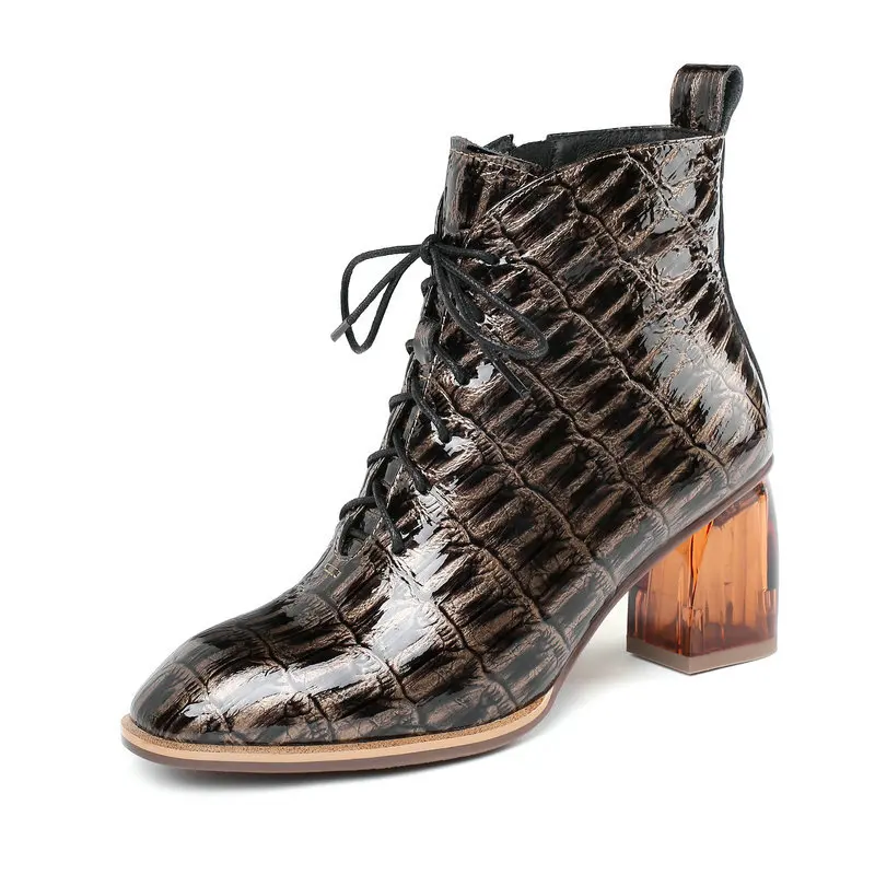 ESVEVA Women Shoes Winter Ankle Boots PU+ Leather High Heel Zipper Lace Up Sexy Motorcycle Platform Boot Size 34-42