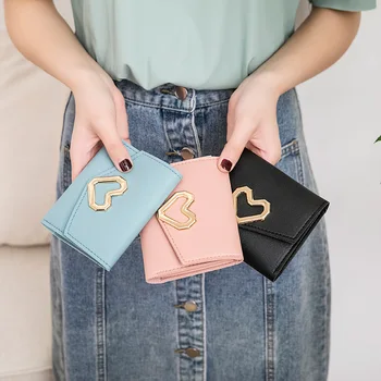 

Women's solid color heart-shaped small change bag 2020 summer new Korean version of the multi-layer card holder