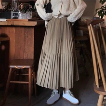 RICININA, плиссированная юбка макси для женщин,, Империя, с оборками, однотонная, черная, в винтажном стиле, женские юбки, весна-зима, повседневные, Jupe Femme Longue