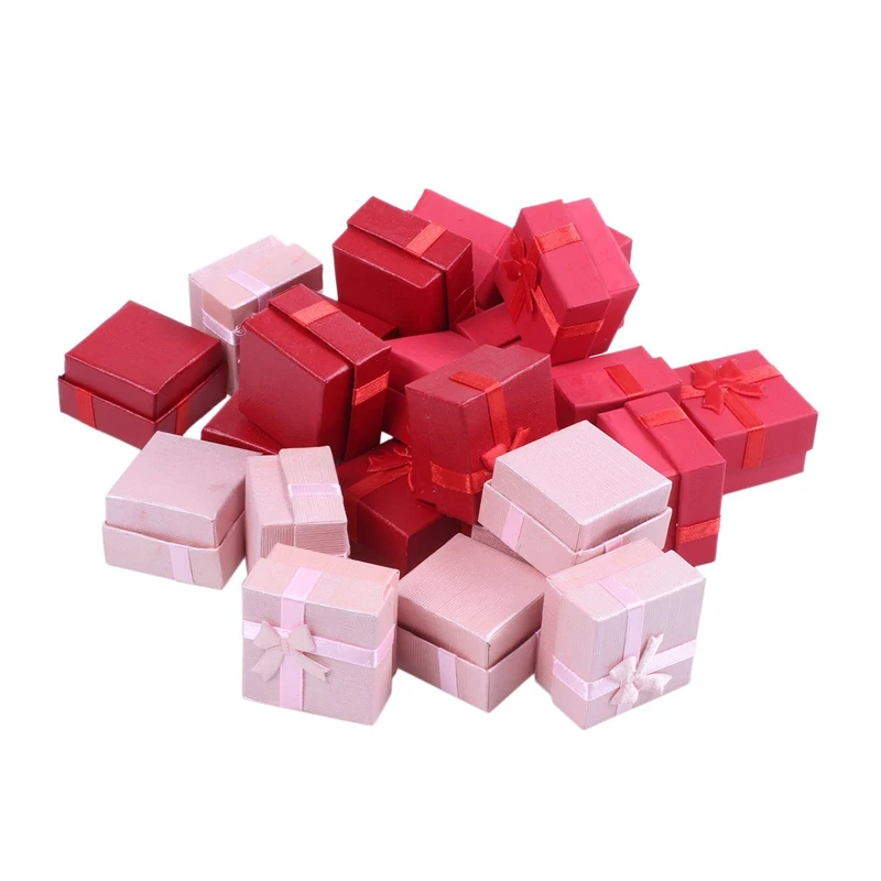 

New 24-Piece Gift Box Set - Square Ring Jewelry Box for Anniversaries, Weddings, Birthdays, Assorted Colors