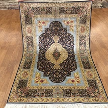 Yilong 4'x6' красивый Шелковый бежевый и голубой цвет Восточный ручной завязанный Кашмирский ковер(ZQG121A-4x6