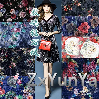 

Heavy Elasticity Encryption Velvet Fabric Digital Printing Diamond Velvet One-piece Dress Fabric