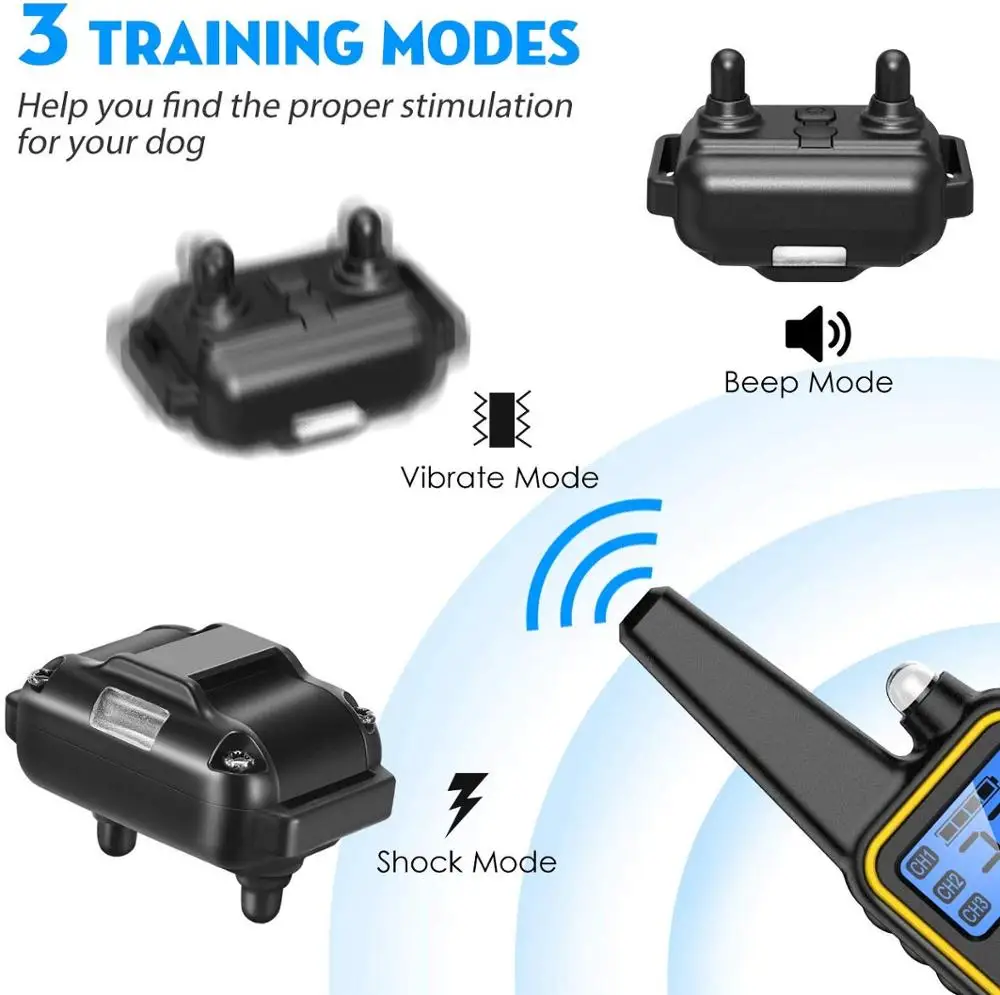 800M Dog Training Shock Collar Rechargeable Dog Collar Remote 3Modes Beep Shock Waterproof Small Medium Large Dogs Bark Collar