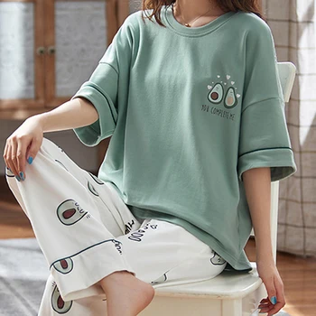 

Women Cute Cozy Pajamas Set 2 Pieces Korean Pajama 2020 Summer Casual Short-sleeved Trousers Home Clothes For Women Sets