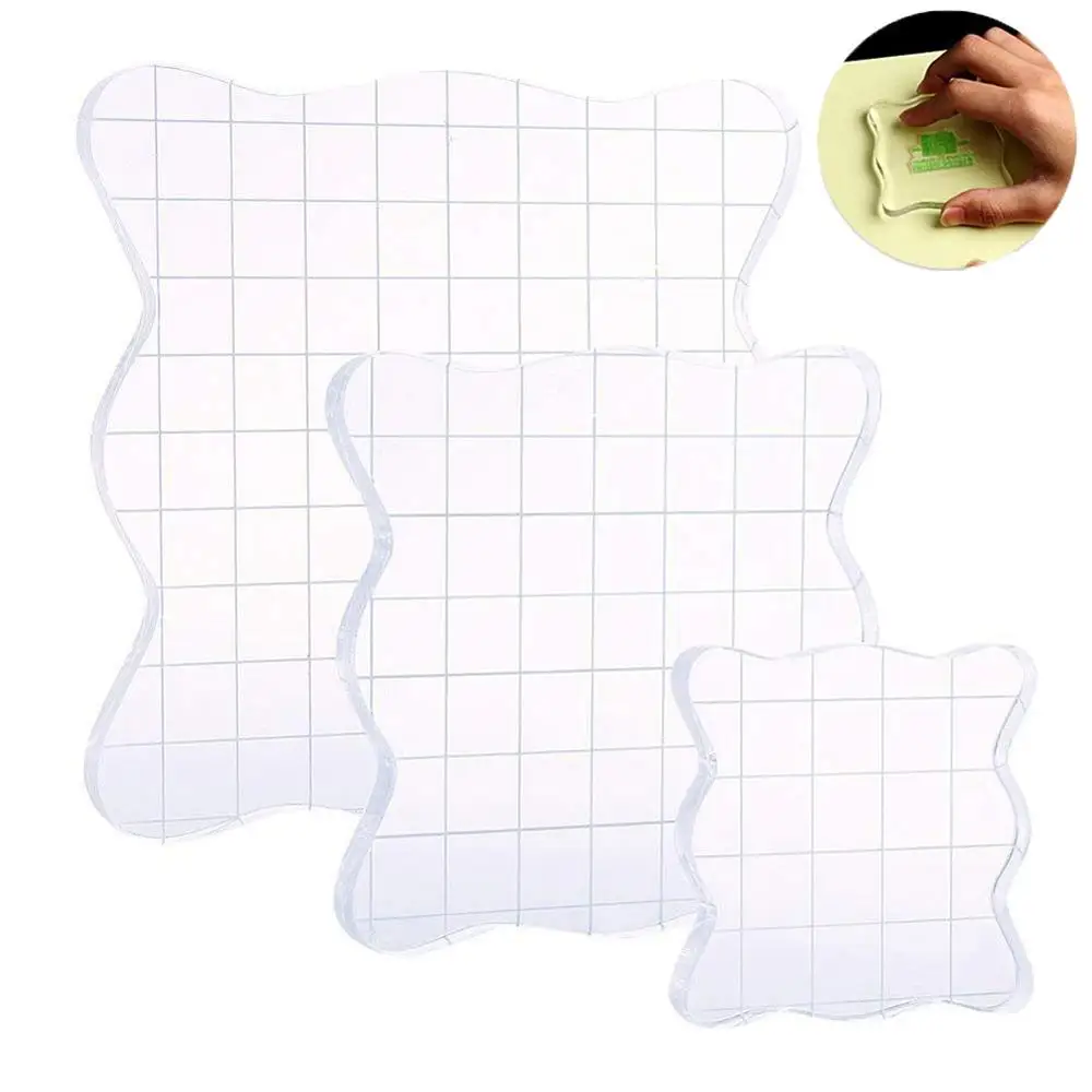 

3pcs/pack Acrylic Stamp Blocks Set with Grid Transparent Clear Acrylic Block Pad for Scrapbooking Crafts Making Stamping Process
