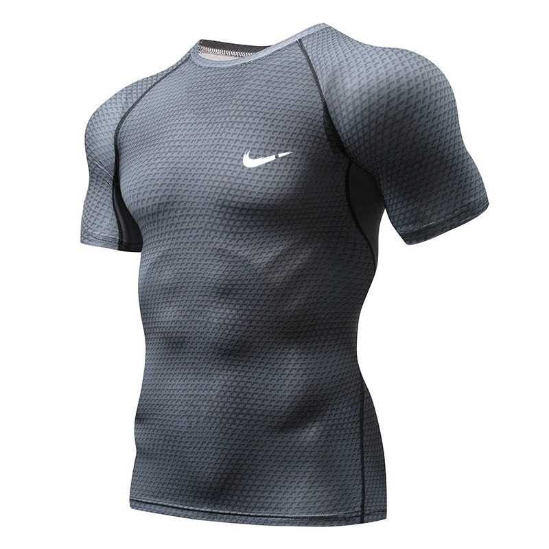 Спортивная футболка для бега, мужская спортивная футболка для фитнеса и бега, Мужская сухая футболка с коротким рукавом, мужская спортивная футболка Rashgard - Цвет: 1