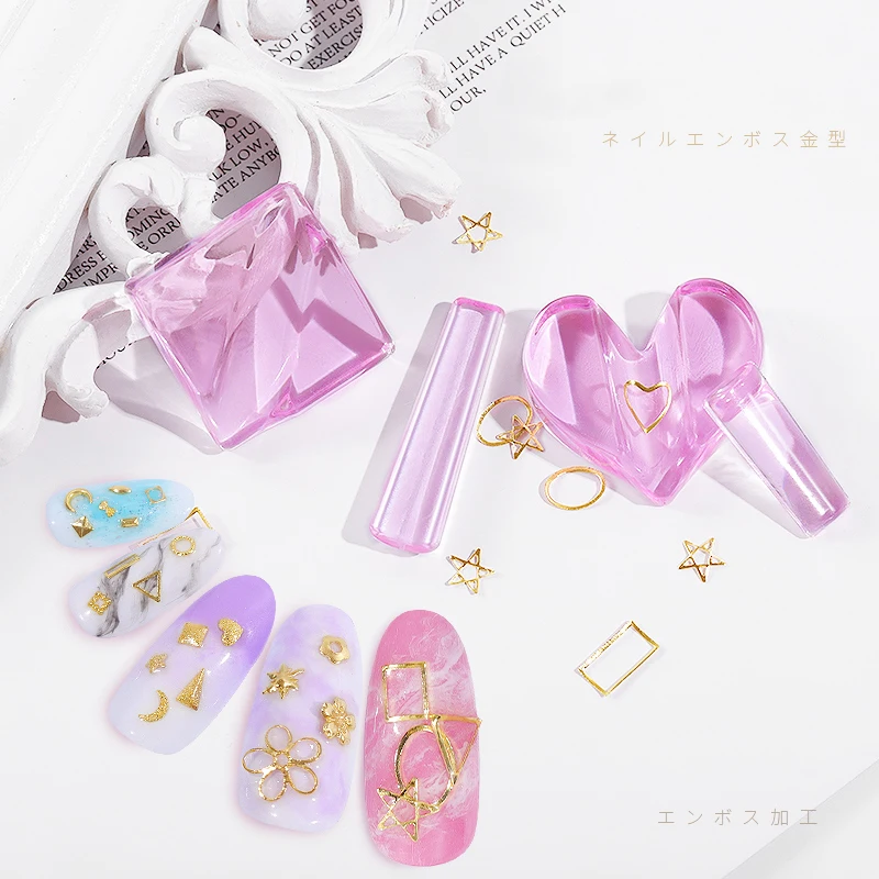 

1Set Nail Metal Slice Rivets Studs Curve Shaping Mold RoundSquare Star Heart Acrylic DIY Bend Making Pressed Mold Manicure Tools