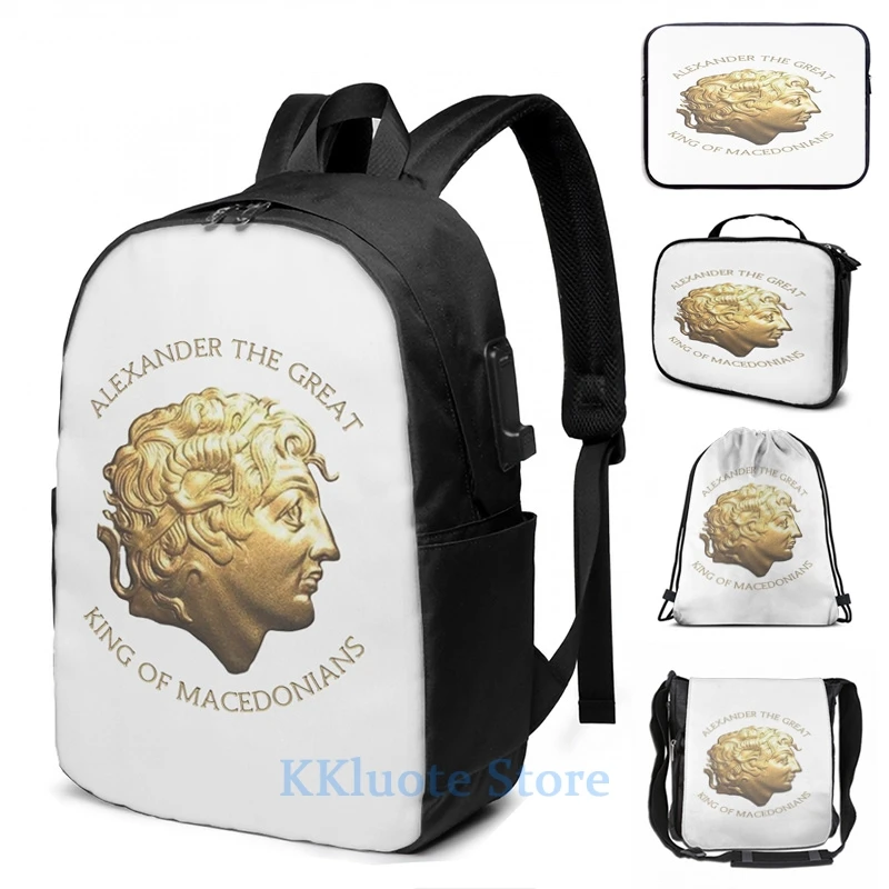 Забавный рюкзак с графическим принтом Александр велик USB-зарядкой мужские