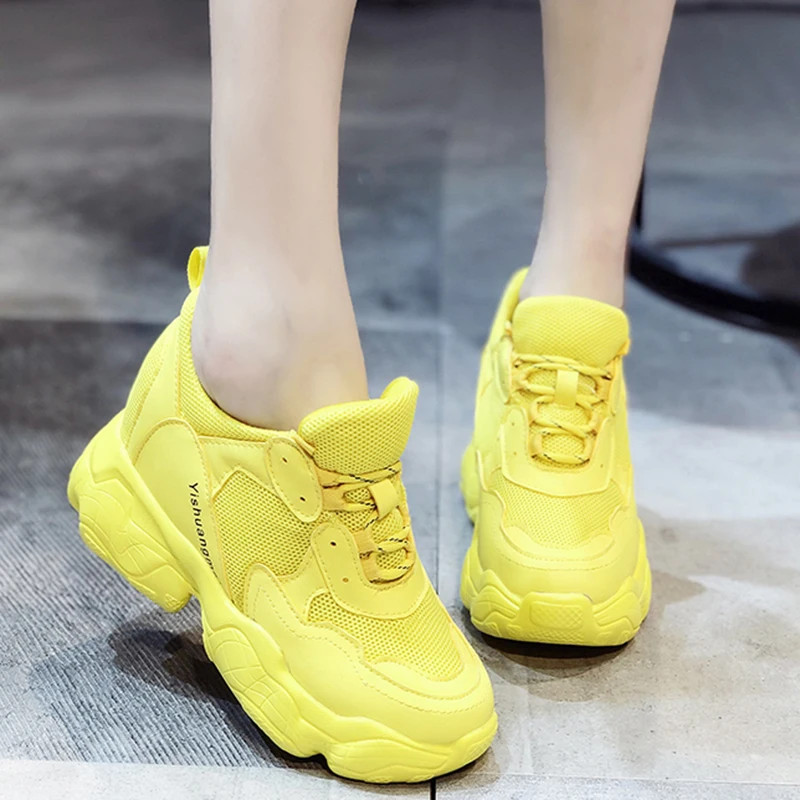 Rimocy/желтые массивные кроссовки; женская модная обувь на платформе со скрытым каблуком и шнуровкой; Женская Повседневная Нескользящая прогулочная обувь; zapatillas mujer