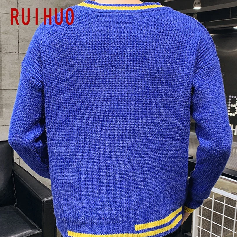RUIHUO, новинка, осенне-зимний однотонный Повседневный свитер для мужчин, приталенный вязаный пуловер для мужчин, модный бренд, мужские свитера, теплые M-3XL