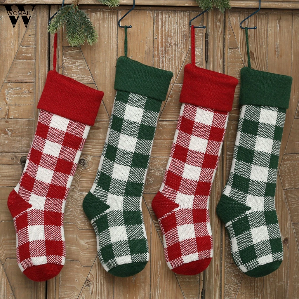 Новинка, 1 шт. носки, модные мягкие креативные рождественские клетчатые вязаные забавные повседневные яркие подарочные сумки, украшения для рождественской елки