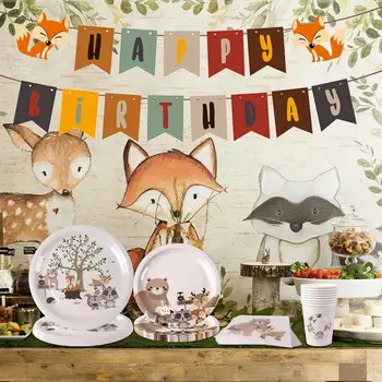 

PATIMATE Woodland Disposable Tableware Safari Jungle Party Supplies Jungle Animals Birthday Party Decoration Kids Woodland Party
