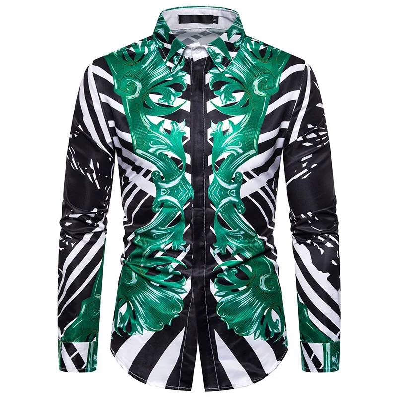 Рубашка в полоску с цветочным рисунком для мужчин Camisa Masculina 2019 роскошная