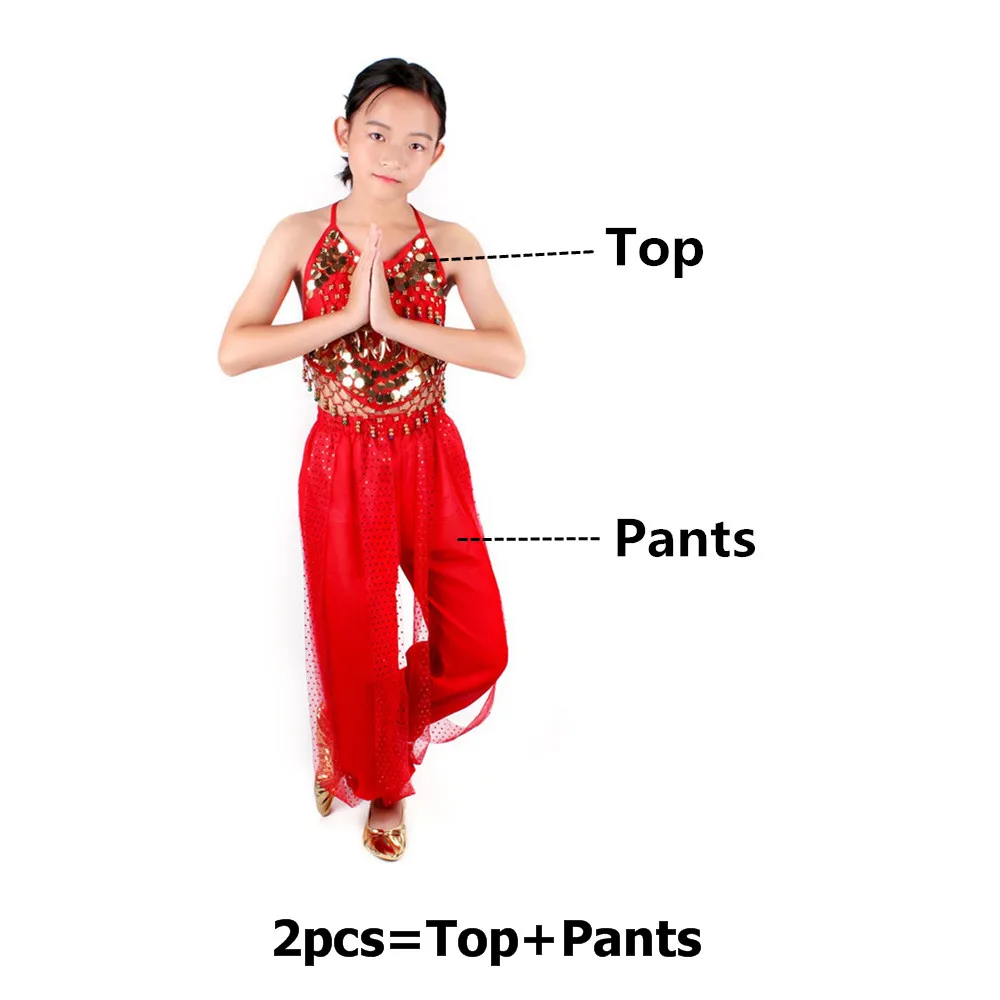 Belly Dance Costumes Kids Oriental Dance Girls Belly Dancing India Belly Dance Set Clothes Bellydance Child Kids Indian 6 Colors - Цвет: Red 2pcs