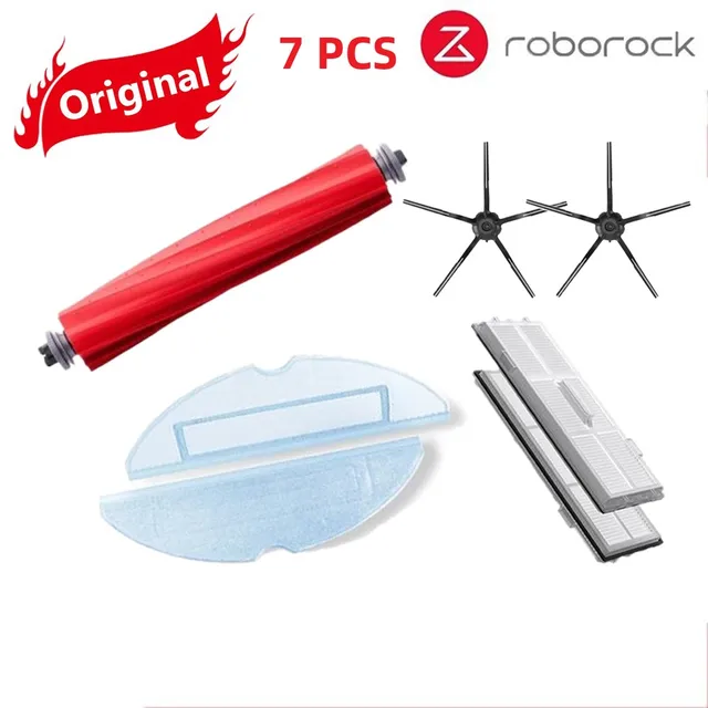 Original Roborock S7 Parts of Washable Filter Main Brush Mop Cloth Side Brush Dust Bag Bracket Robot Vacuum Cleaner Accessories Black 7pcs