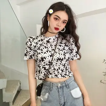 

fashion crop top Short t shirt Daisy flower plus size streetwear womens clothing sexy women shirts