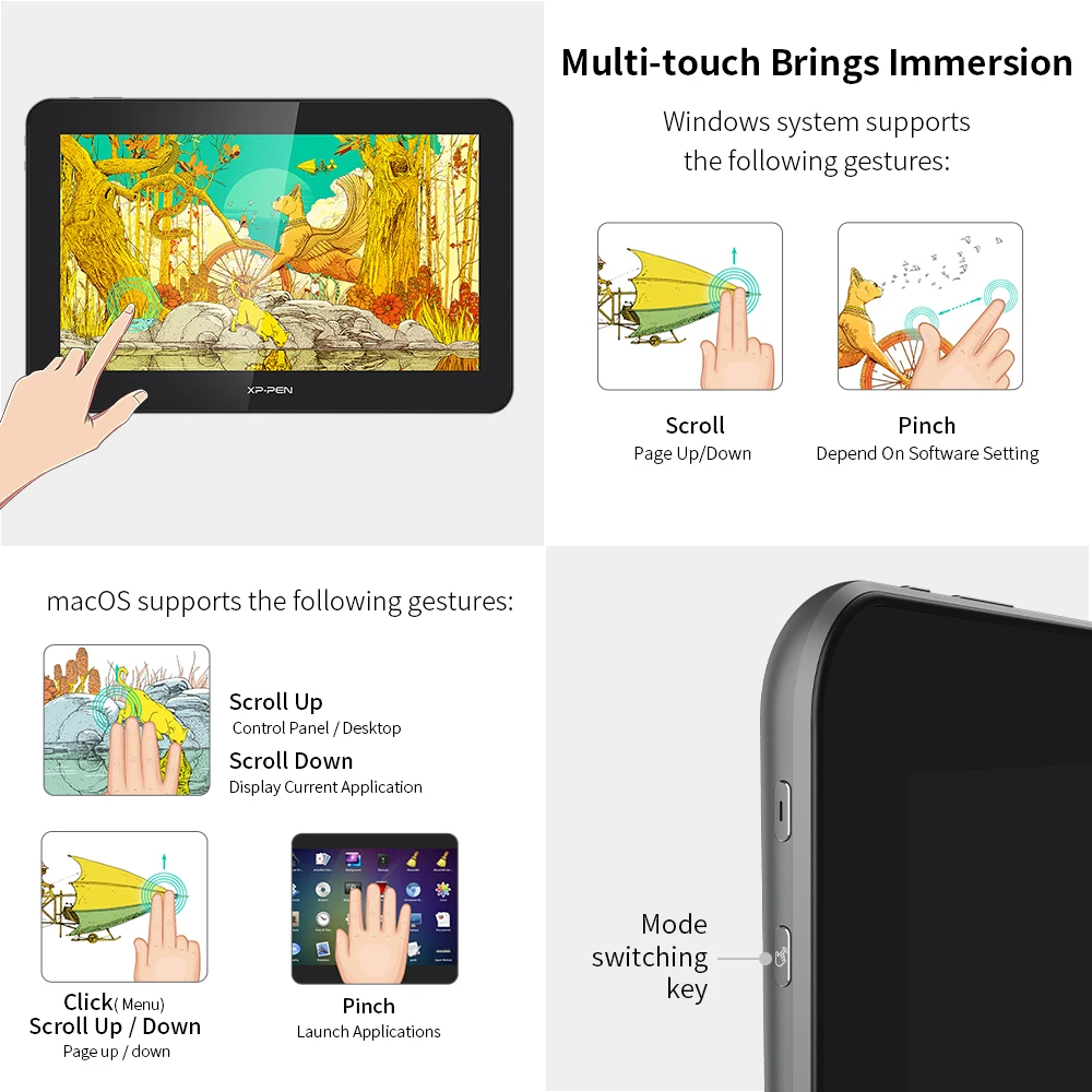 XPPen Artist Pro 16TP 4K Ultra HD Graphic Monitor High Resolution 15.6 Inch Drawing Display Multi-touch Support Windows MacOS - Image 5