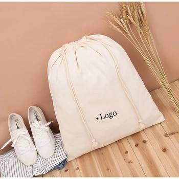 

20PCS Luxury Pure Cotton Fabric Bag Cotton Linen Canvas Packaging Shoe/Cloth/Makeup Gift Bag Custom Print Logo Drawstring Bag