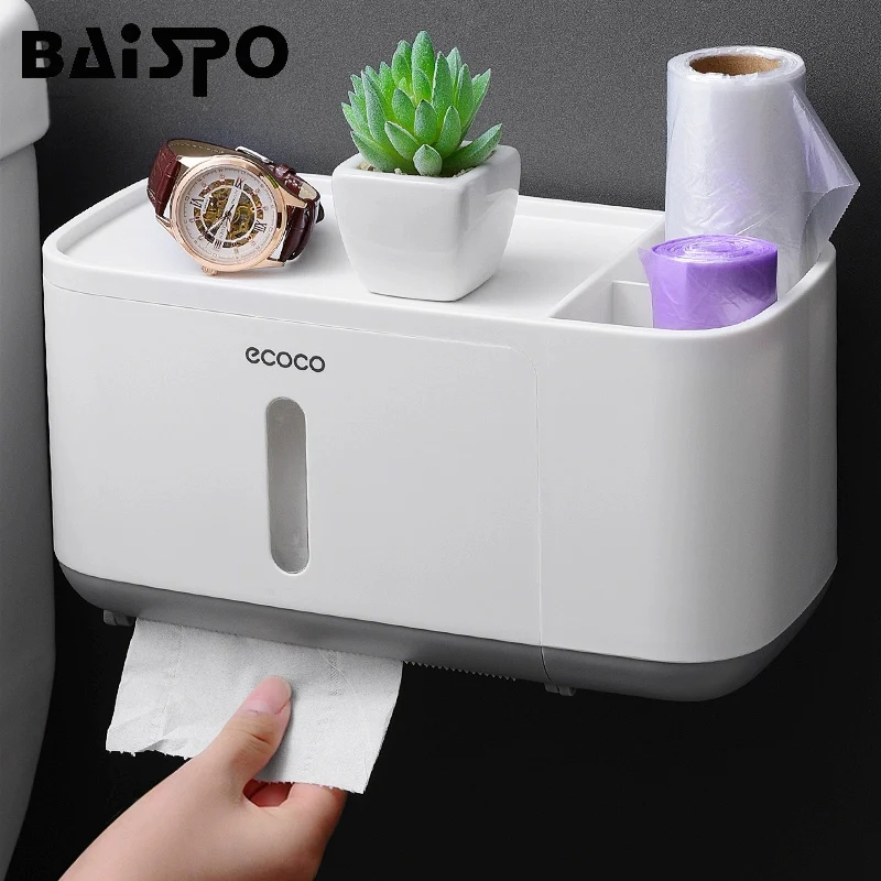 

BAISPO Waterproof Tissue Box Wall-mounted Toilet Paper Dispenser Home Portable Toilet Paper Holder Bathroom Accessories