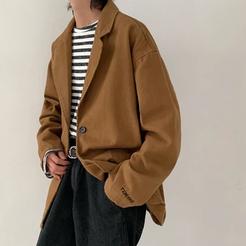 

2019 Men's Do Old Loose Coat Blazer Cotton Streetwear Outerwear Casual Single Western Blazers Concise Suit Jacket Windbreaker