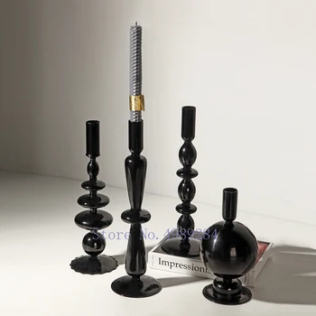 

Modern Creativity Glass Candlestick Candle Holders Retro Geometric Abstract Home Desktop Decoration Accessories Figurines
