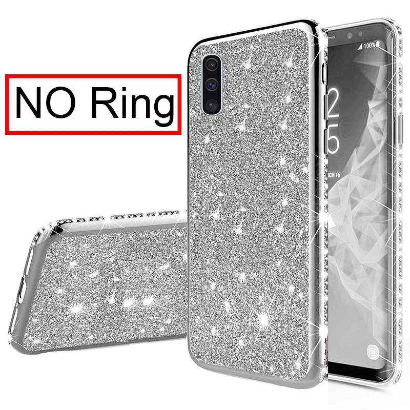 Мягкий чехол со стразами и бриллиантами для samsung Galaxy A10 A20 A30 A40 A50 A70 S8 S9 S10 5G Plus S10e Note 10 блестящее кольцо - Цвет: Silver