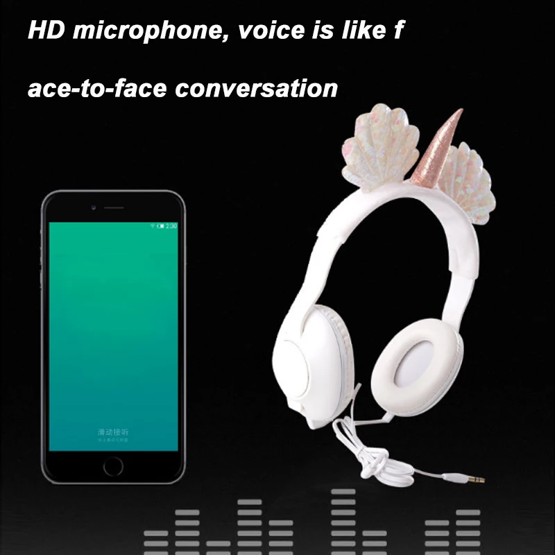 Cute Shell Unicorns Wired Headphone Music Stereo Earphone with MIC Computer Mobile Phone Gamer Headset Kids Gift