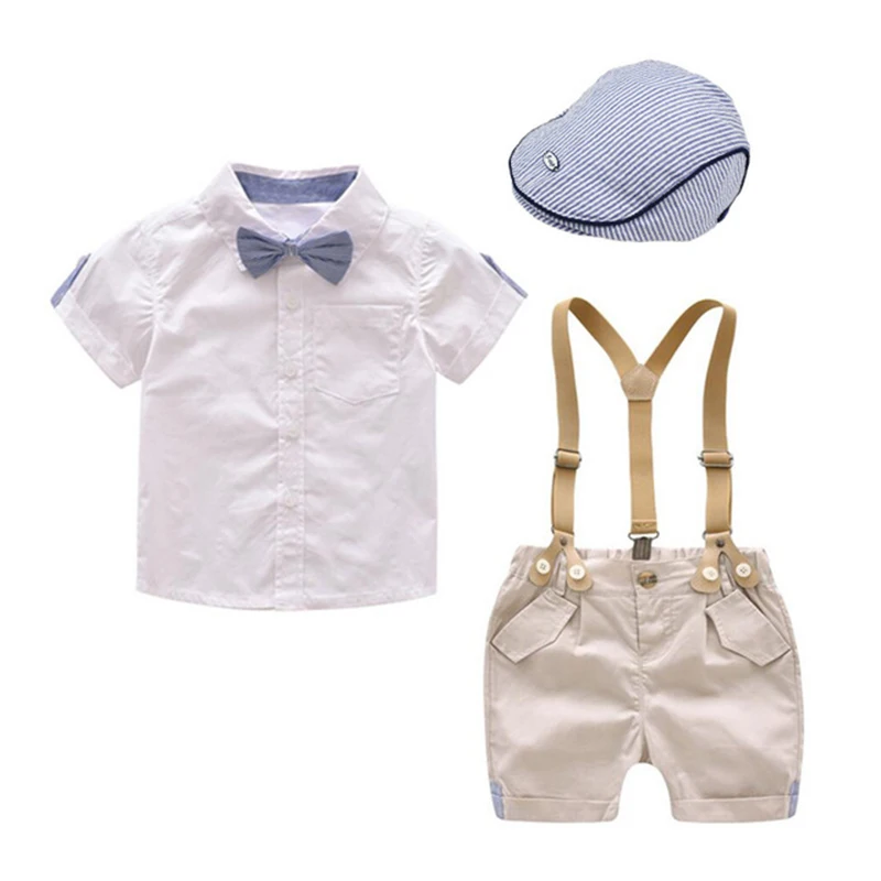 2020 Baby Boy Gentleman Sets White Cotton Shirt+ Beige suspenders Pants 2PCS Outfits Bebes Suits for 18M 24M 3T 4T |