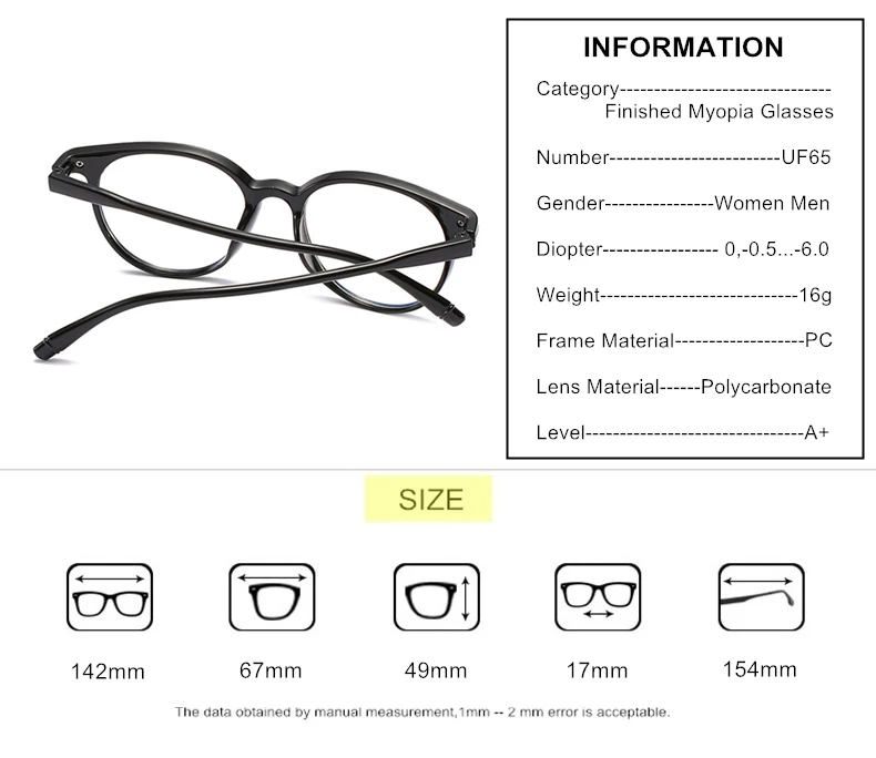 SUMONDY очки для близорукости диоптрия-0,5 до-6,0 для мужчин и женщин модная прозрачная оправа очки по рецепту для Neartsighted UF65