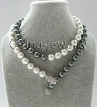 

35" 12mm white + pink 6 color perfect round south sea shell pearl necklace