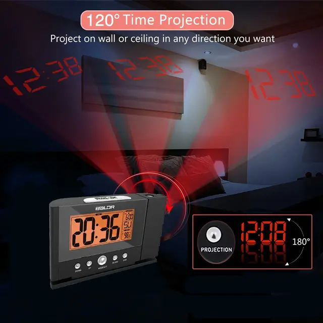 Projection Alarm Clock With Constant Time Projector To Wall