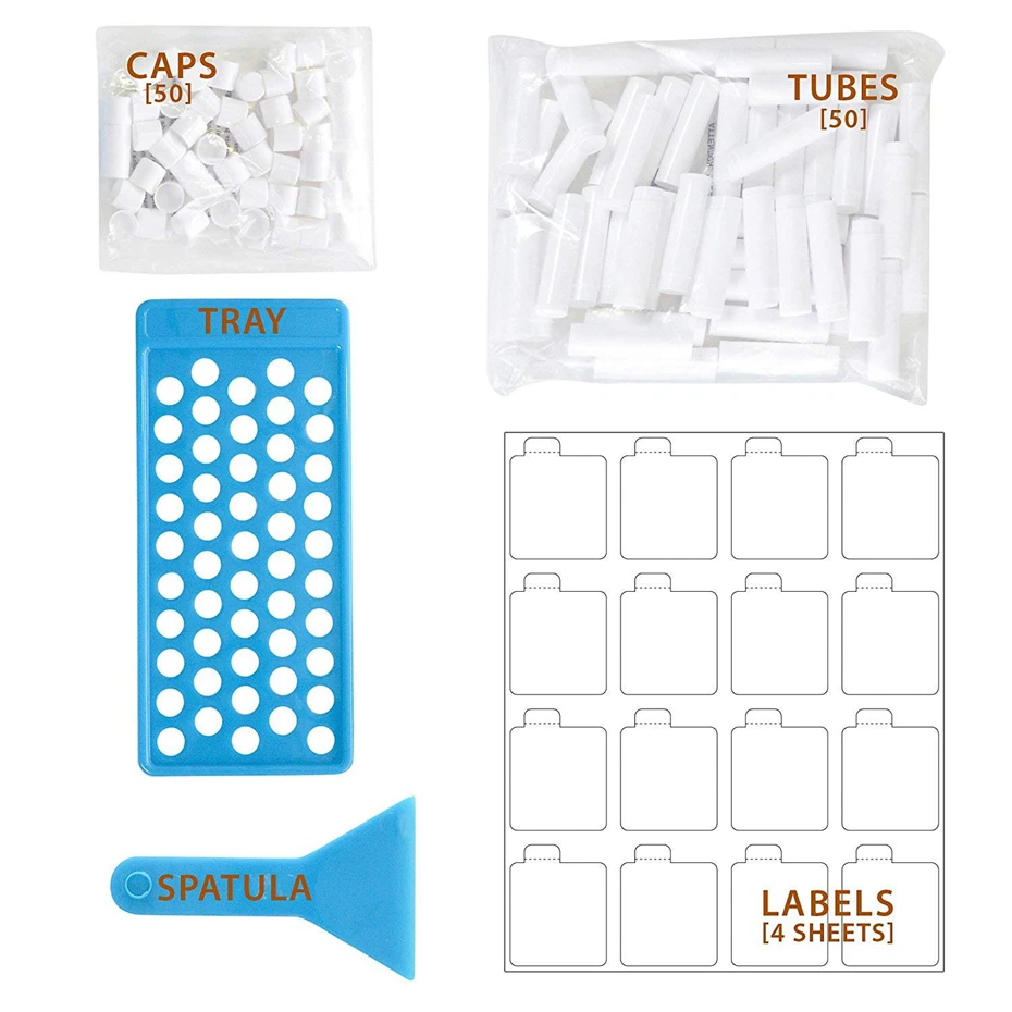 50PCS/set DIY Lipstick Mold Plastic Lip Balm Cases DIY Mould Crafts Tool Kit Stand Lip Balm 12mm Tubes