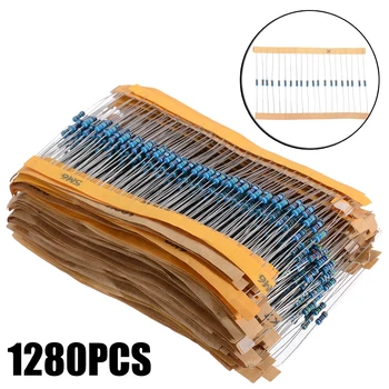

1280pcs New Electrical Metal Resistor 64 values 1 ohm - 10M ohm 1/4W Metal Film Resistors Assortment Kit