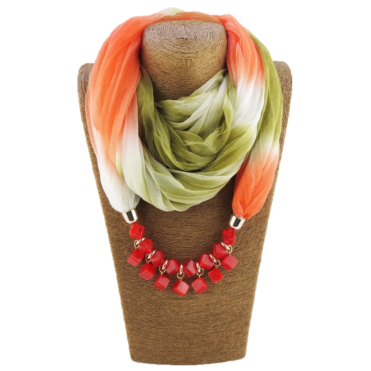 H70c55b06ebd54f50be0e312388a5fc453 Fashion Lady Gradient Color Silk Scarf Ring Simple Bead Pendant Necklace Ring Scarf Multi-style Lady Muslim Head Scarves Hijabs Mallzona