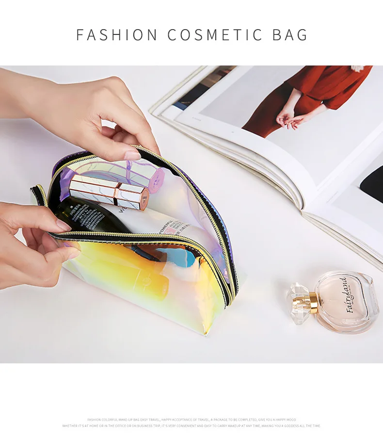 Fashion Laser Dream Colorful Holographic Beauty Organizer Pouch Clear Iridescent Clutch Makeup TPU Cosmetic Bag