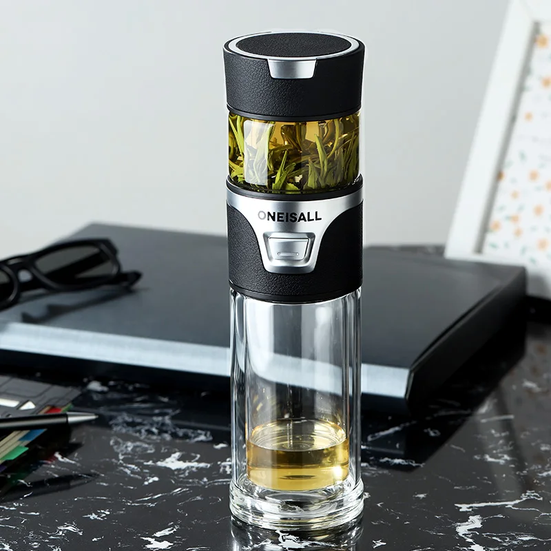 Ceny Oneisall wysokiej jakości przezroczysty szklany kubek przenośna butelka na herbatę z niezależnym kubkiem wysokiej temperatury kreatywny kubek przeciw upadkowi