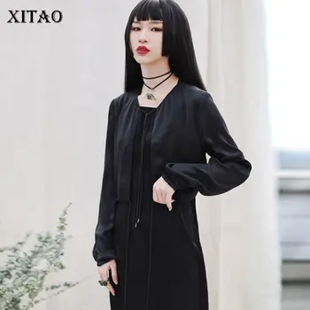 

XITAO High Waist Jacket Fashion New Drawstring Elegant Small Fresh Chiffon High Waist Pleated Black Minority Style Coat XJ4366