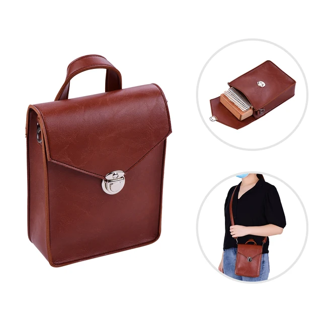 Portable Kalimba Storage Bag Microfiber Leather Multi Functional Soft Case Bag for Thumb Piano with Strap