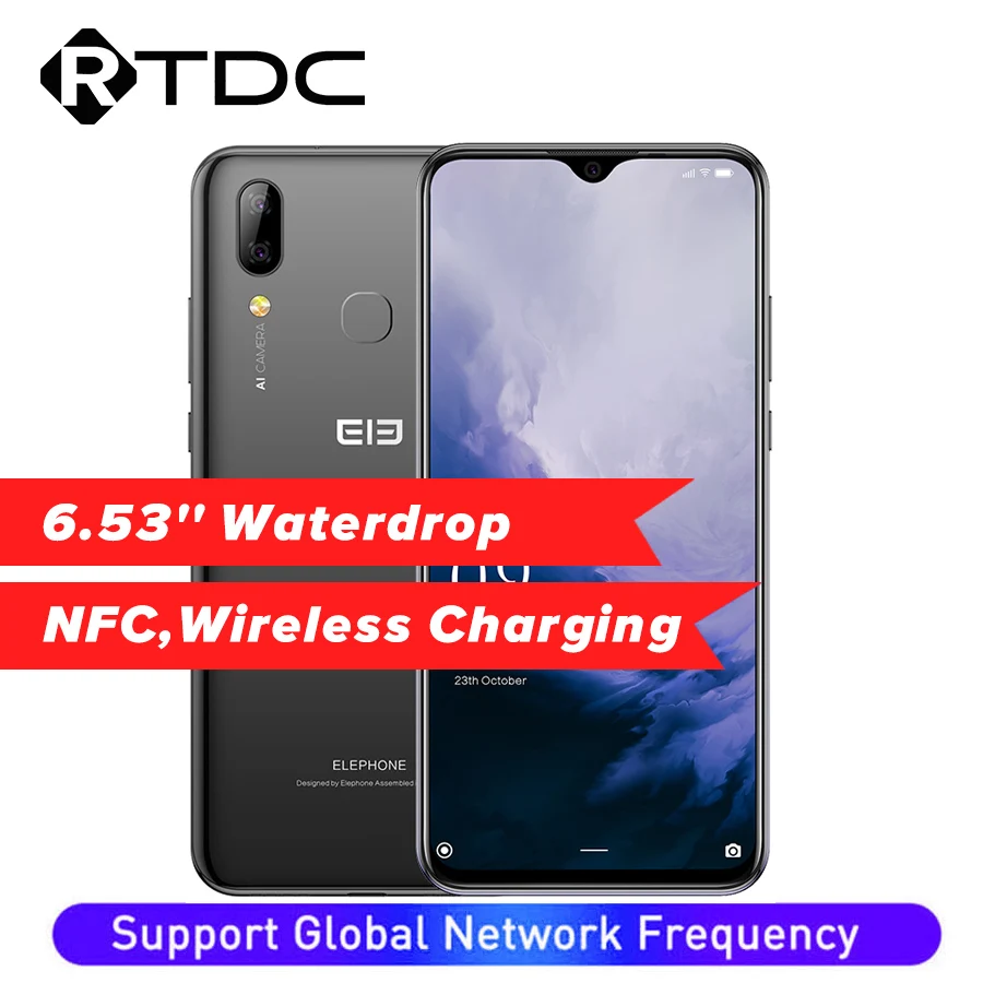 

Elephone A6 MAX 6.53'' Waterdrop Android 9.0 4GB 64GB MT6762V Quad Core 5V/2A Wireless Charging 3400mAh 4G OTG NFC Mobile Phone