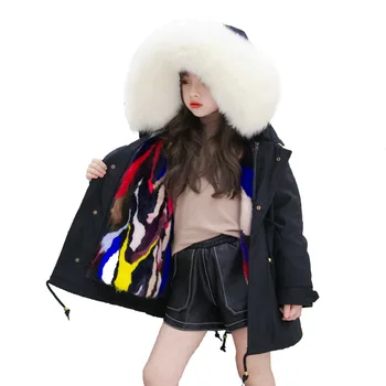 

1909 New Fashion 110-180cm Winter Boy & Girl Clothing Mink Fur Liner Fox Fur Collar Long Thick Natural Fur Coat