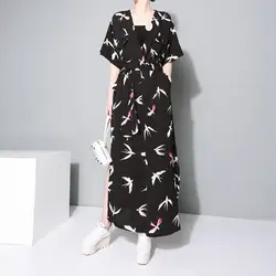 Фея юбка лето 2019 Ретро японский стиль кимоно Ласточка низкий v-образный разрез свободный крой кружева длинное платье 445
