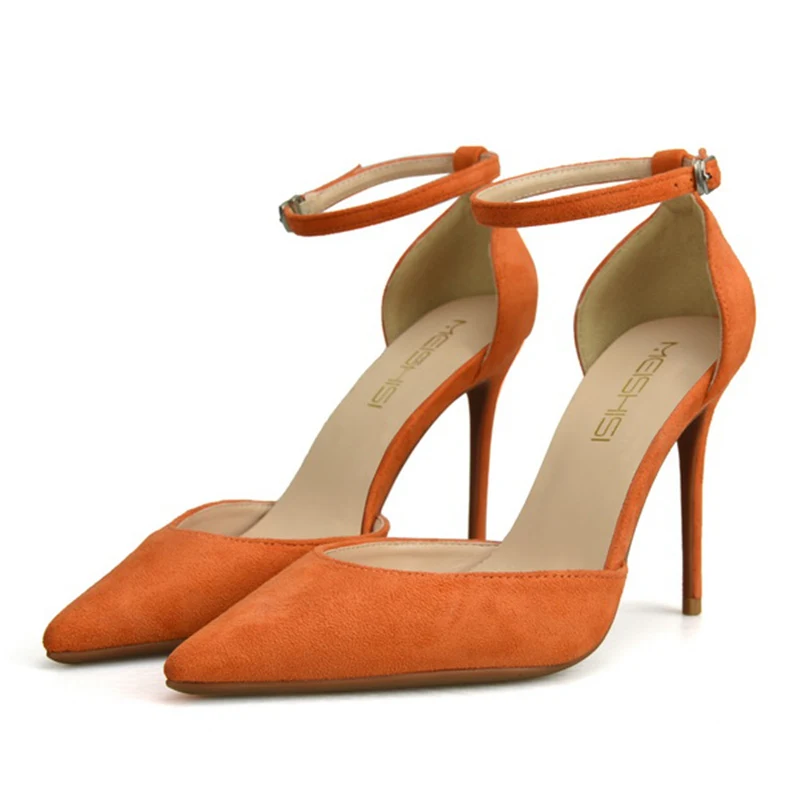 

2019 Plus Size 33-46 Women Sandals Pumps Sexy Lady Pointed Toe Stiletto Low Heels Lady Orange 10cm 8cm 6cm High Heels Red Shoes