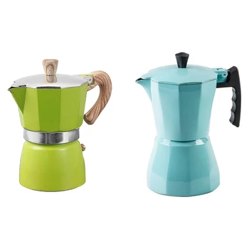 

WSFS Hot 2 Pcs Coffee Maker Moka Espresso Percolator Countertop Pot Stovetop Kitchen Tools-Blue & Green